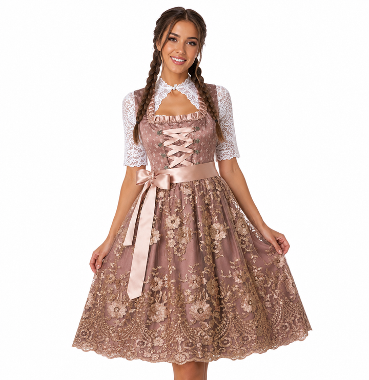 Katharina | Luxuriöses Spitzen-Dirndl in Champagner