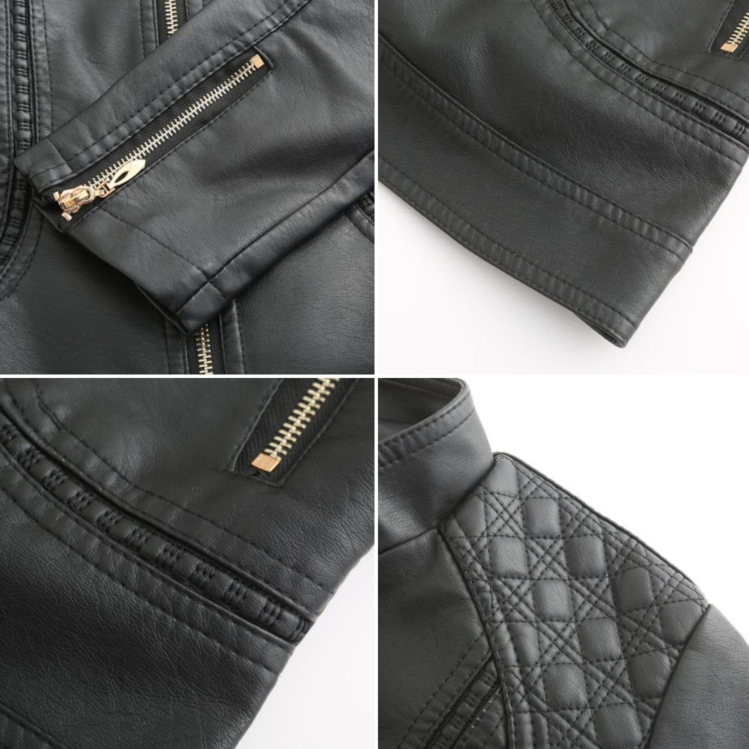 Eva-Berta | Übergangsjacke aus Leder mit Stehkragen und schlankem Schnitt
