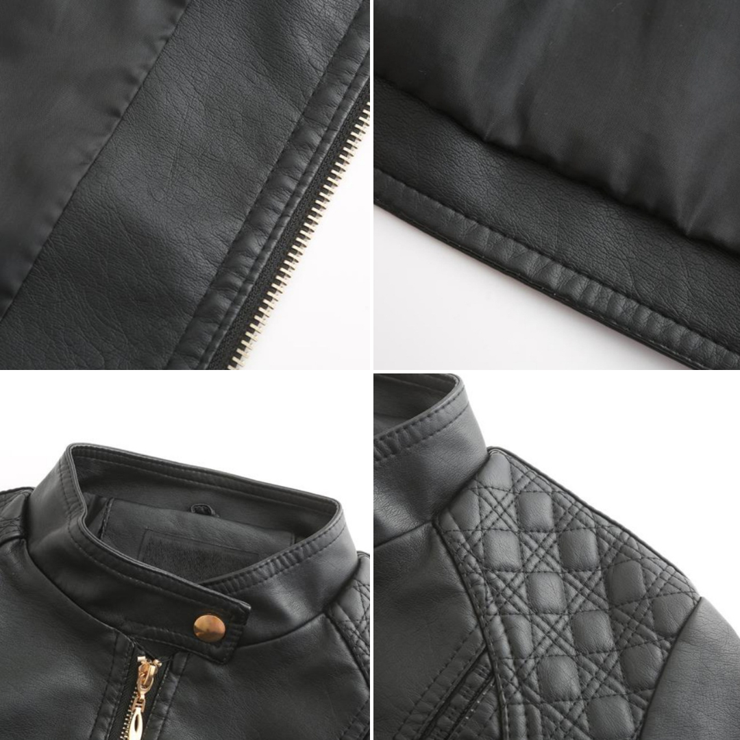 Eva-Berta | Übergangsjacke aus Leder mit Stehkragen und schlankem Schnitt