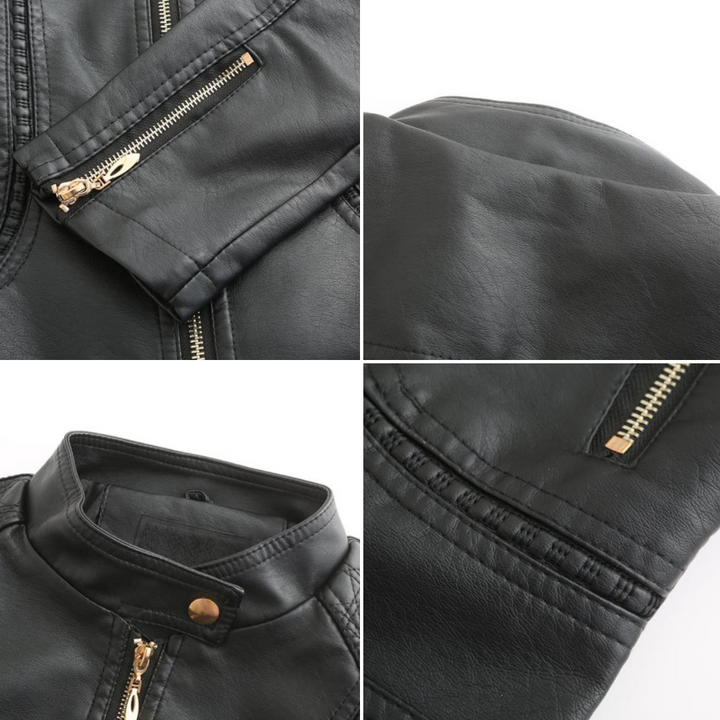 Eva-Berta | Übergangsjacke aus Leder mit Stehkragen und schlankem Schnitt