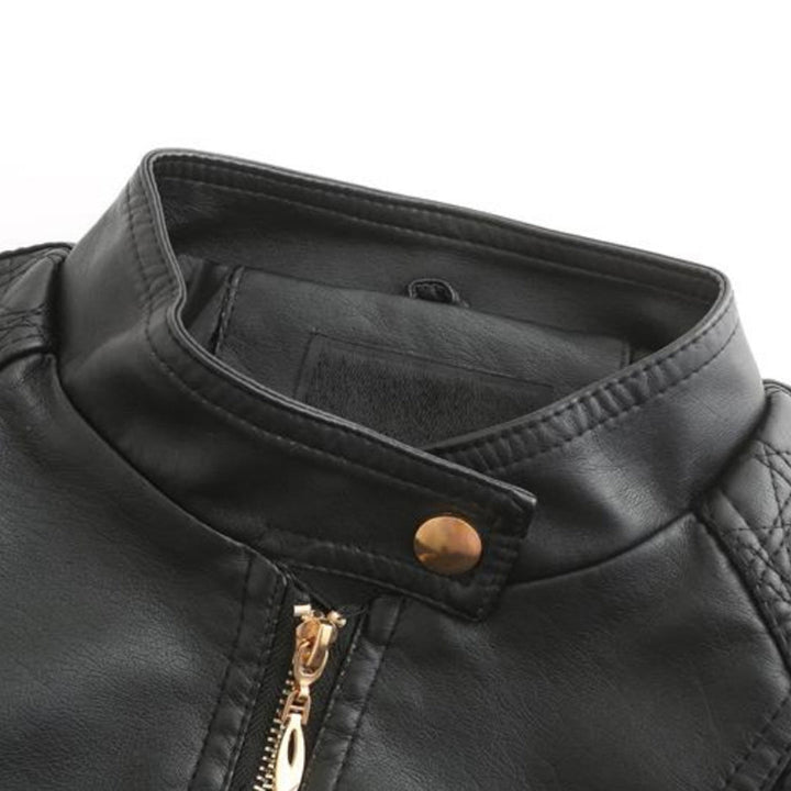Eva-Berta | Übergangsjacke aus Leder mit Stehkragen und schlankem Schnitt