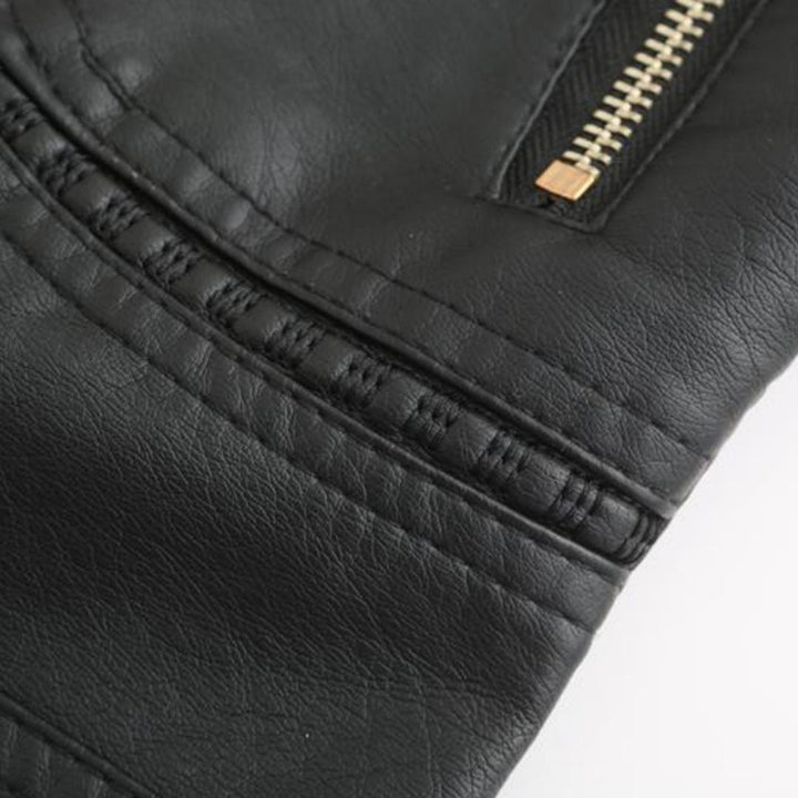 Eva-Berta | Übergangsjacke aus Leder mit Stehkragen und schlankem Schnitt