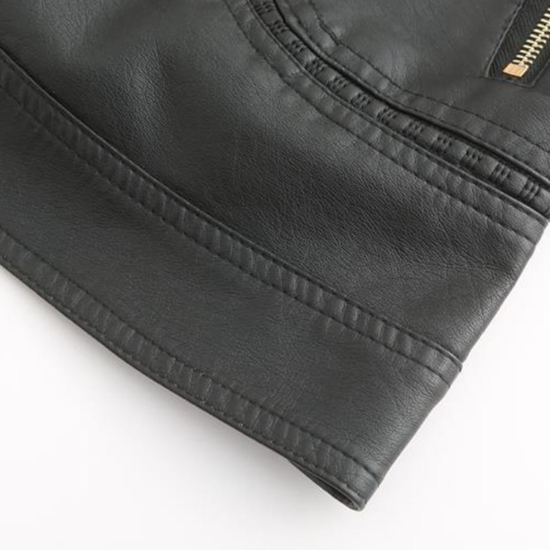 Eva-Berta | Übergangsjacke aus Leder mit Stehkragen und schlankem Schnitt