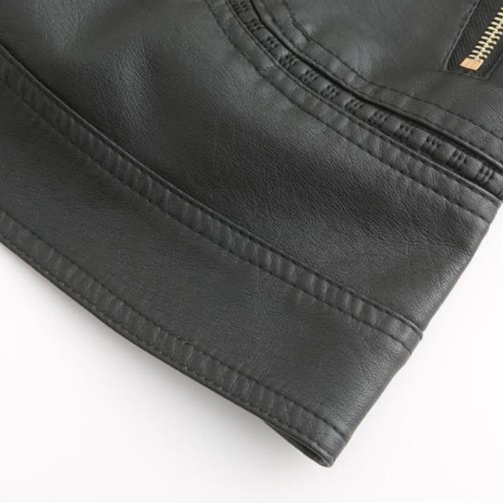 Eva-Berta | Übergangsjacke aus Leder mit Stehkragen und schlankem Schnitt