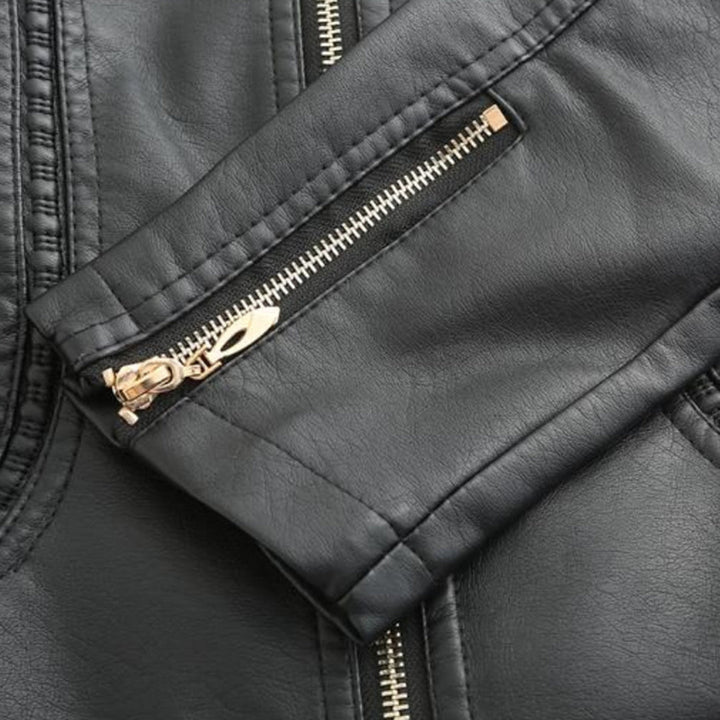 Eva-Berta | Übergangsjacke aus Leder mit Stehkragen und schlankem Schnitt
