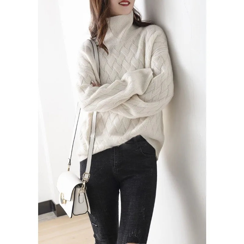 Hanna | Strickpullover mit geometrischem Muster und hohem Kragen