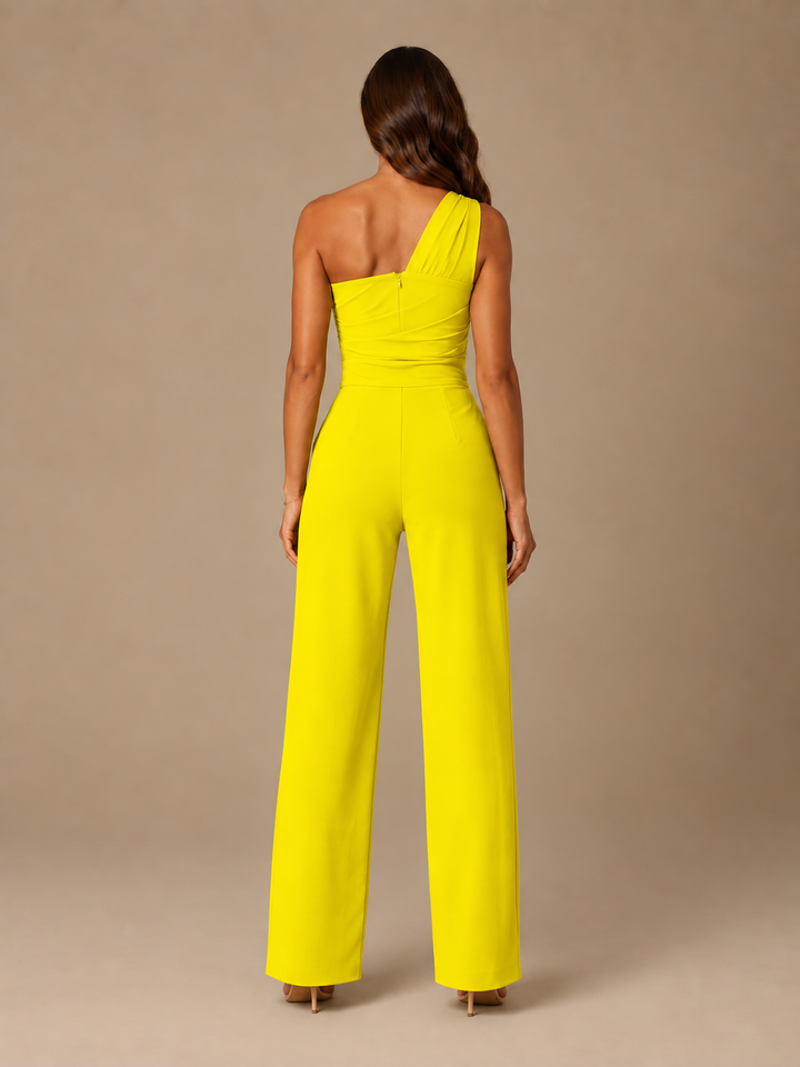Tabea | One-Shoulder-Jumpsuit mit Bindegürtel und weitem Bein
