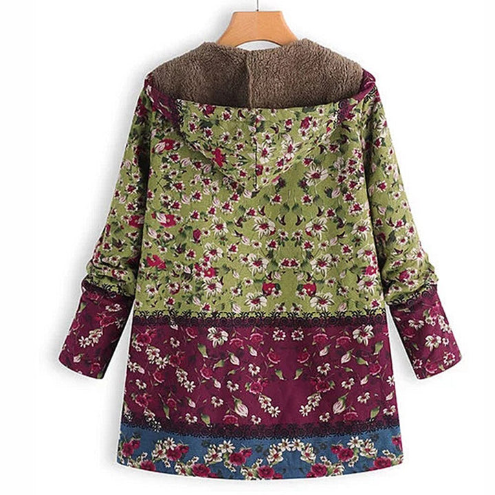 Grete-Hilde | Fleece-Winterjacke mit Blumenprint und Reißverschluss