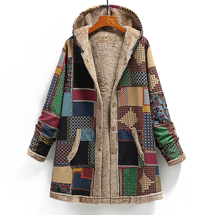 Eva-Gard | Fleece-Winterjacke mit Patchwork-Design und verstellbarer Kapuze