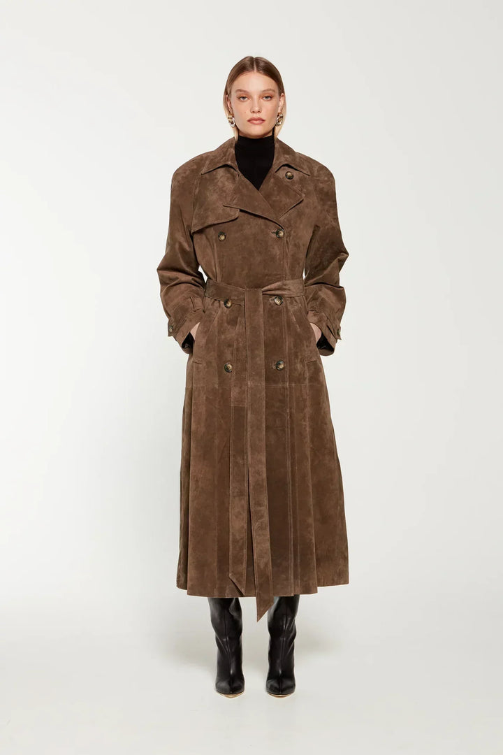 Lise-Luise | Eleganter langer Wildleder-Trenchcoat