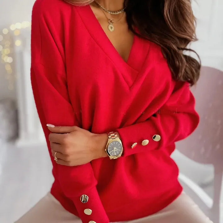 Grete-Lotte | Pullover mit V-Ausschnitt und Knopfdetails