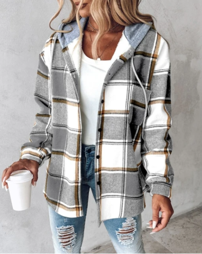 Irmtraud | Karierte Winterjacke mit Kapuze und warmem Futter