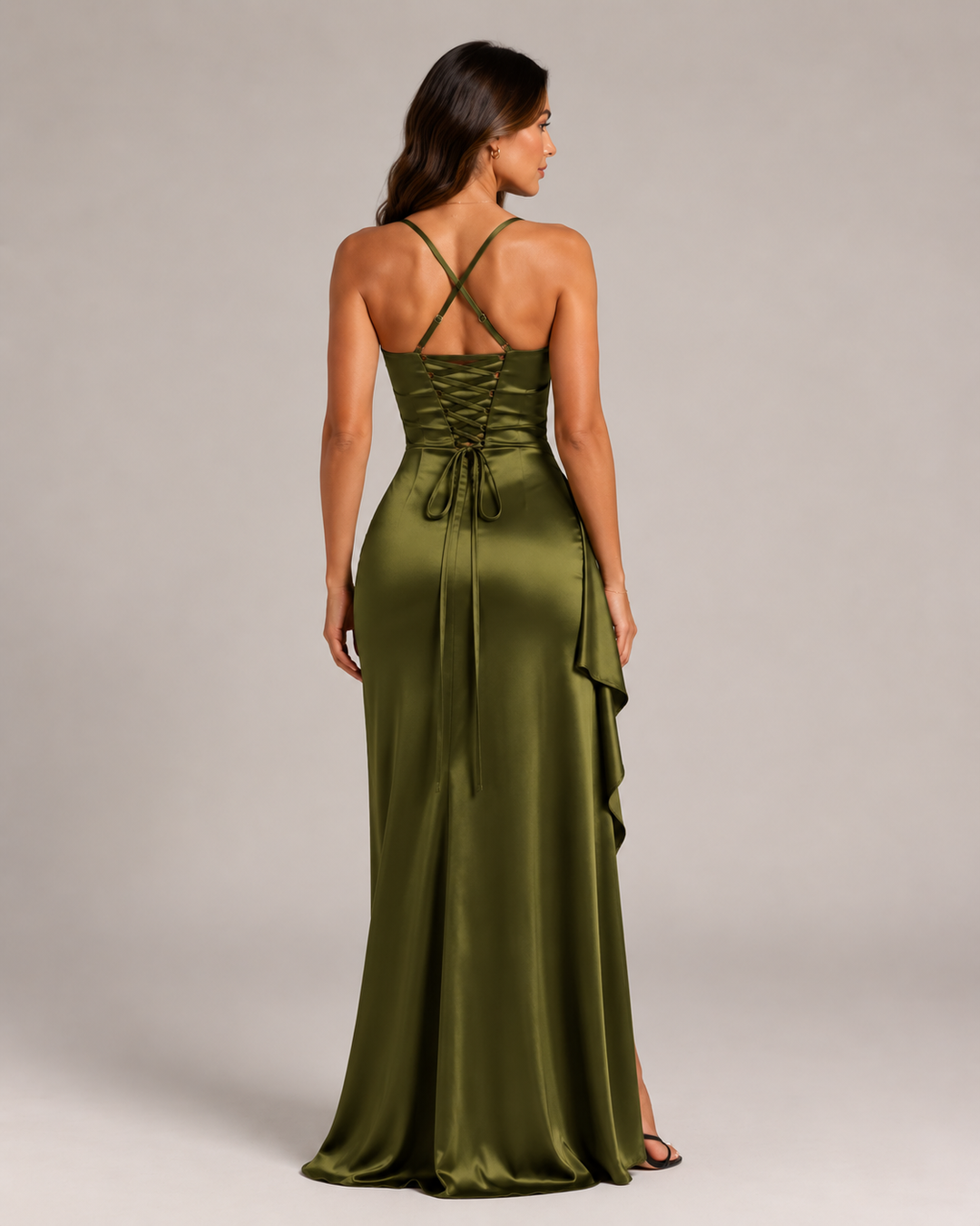 Elsa-Lene | Drapiertes Maxikleid mit Wasserfallausschnitt und hohem Schlitz