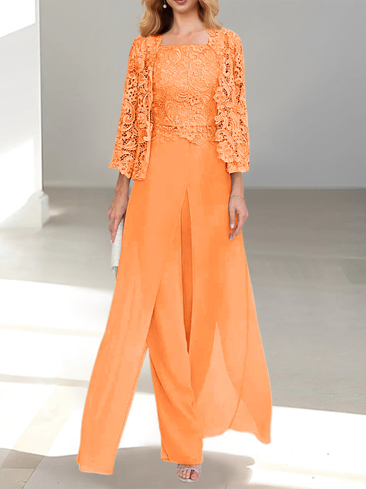 Odette | Elegantes Chiffon-Set mit weiter Hose in Pfirsich