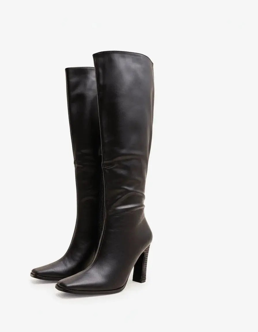 Burghild | Kniehohe Stiefel in Lederoptik mit Blockabsatz