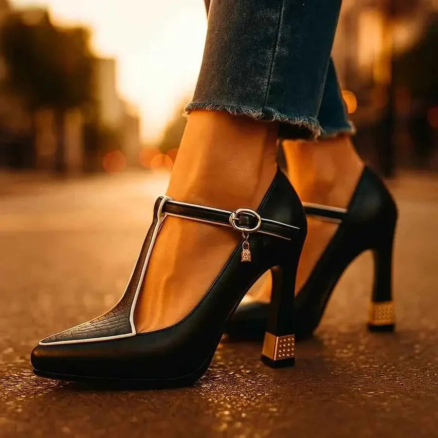 Helmtrud | Pumps mit Knöchelriemchen in Lederoptik