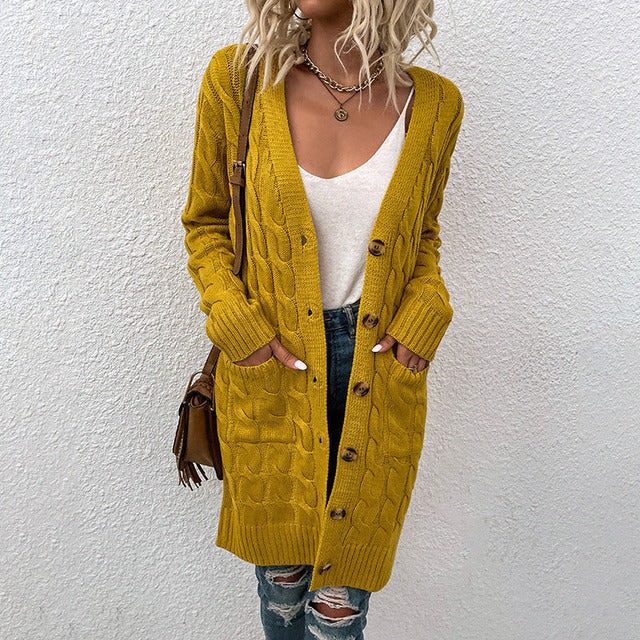 Eva-Marie | Lange Strickjacke mit Knopfleiste und Taschen