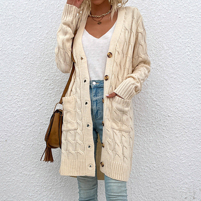 Eva-Marie | Lange Strickjacke mit Knopfleiste und Taschen