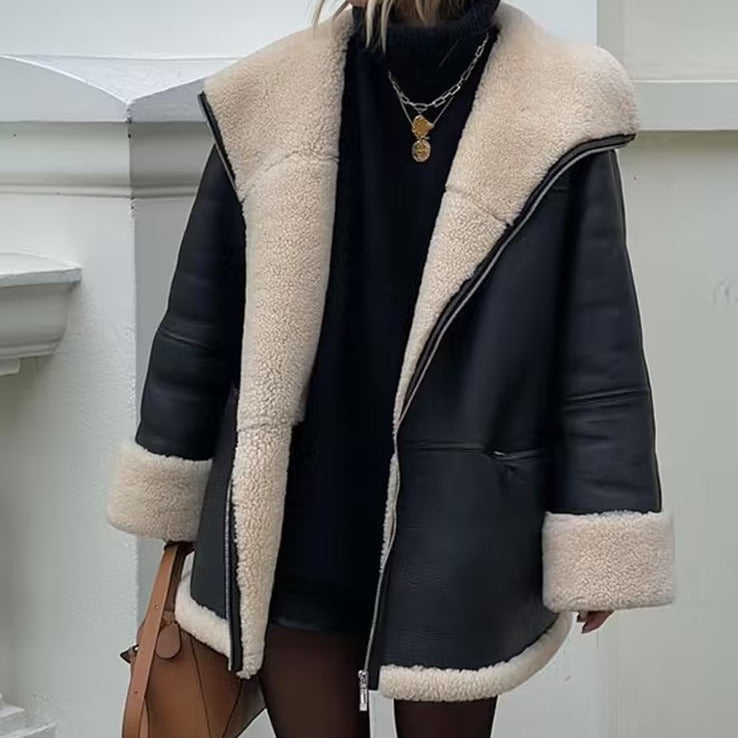 Friedelinde | Oversized Aviator-Jacke mit Teddyfutter