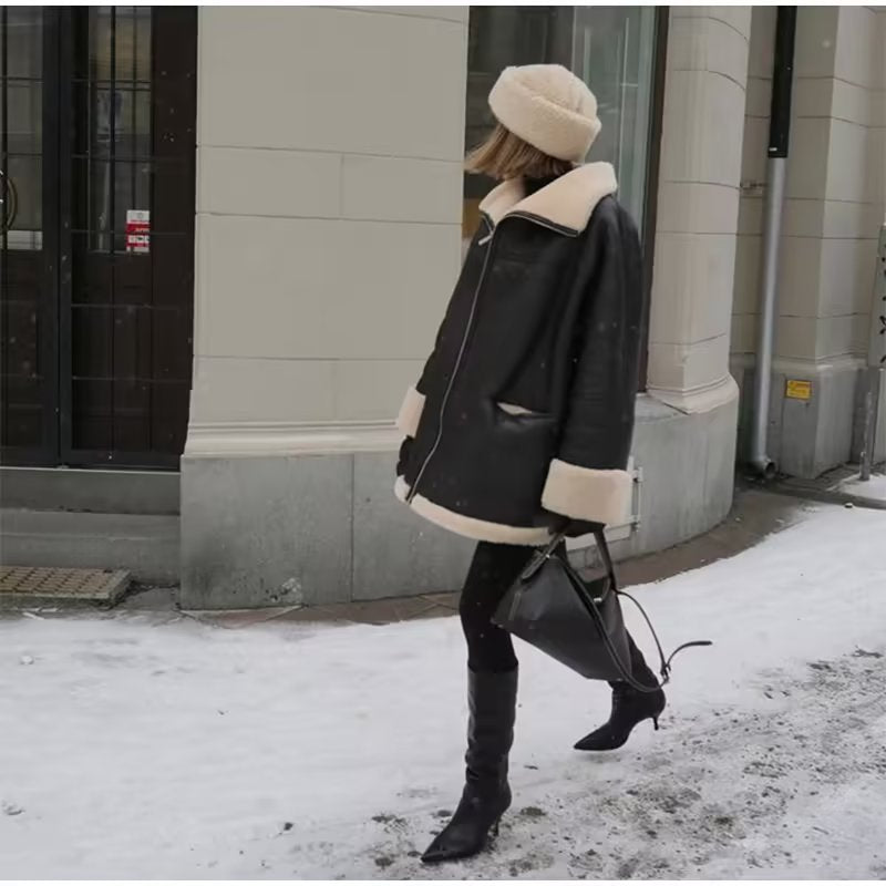 Friedelinde | Oversized Aviator-Jacke mit Teddyfutter