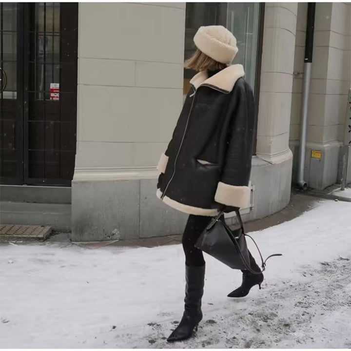 Friedelinde | Oversized Aviator-Jacke mit Teddyfutter