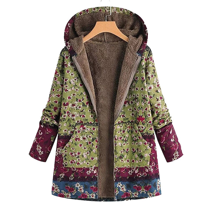 Grete-Hilde | Fleece-Winterjacke mit Blumenprint und Reißverschluss
