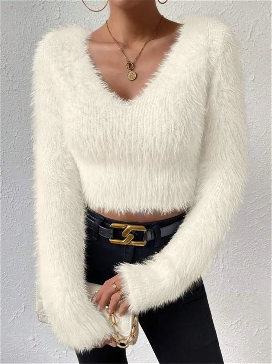 Marie-Gard | Gefiederter Strickpullover mit V-Ausschnitt