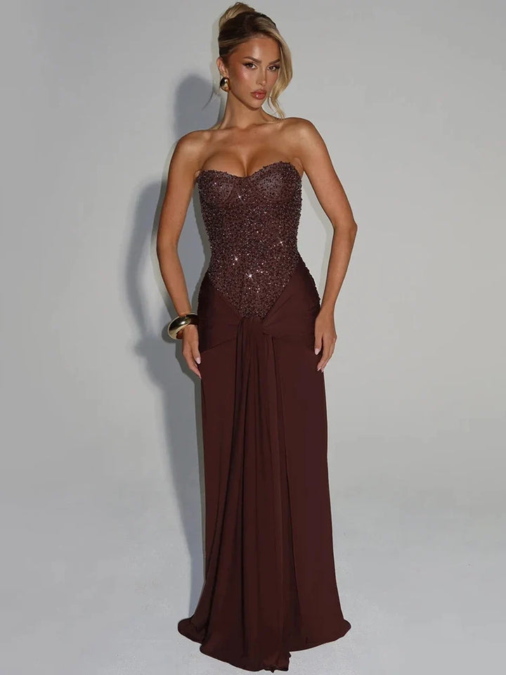 Ortrun | Trägerkleid in Satin-Optik mit V-Ausschnitt