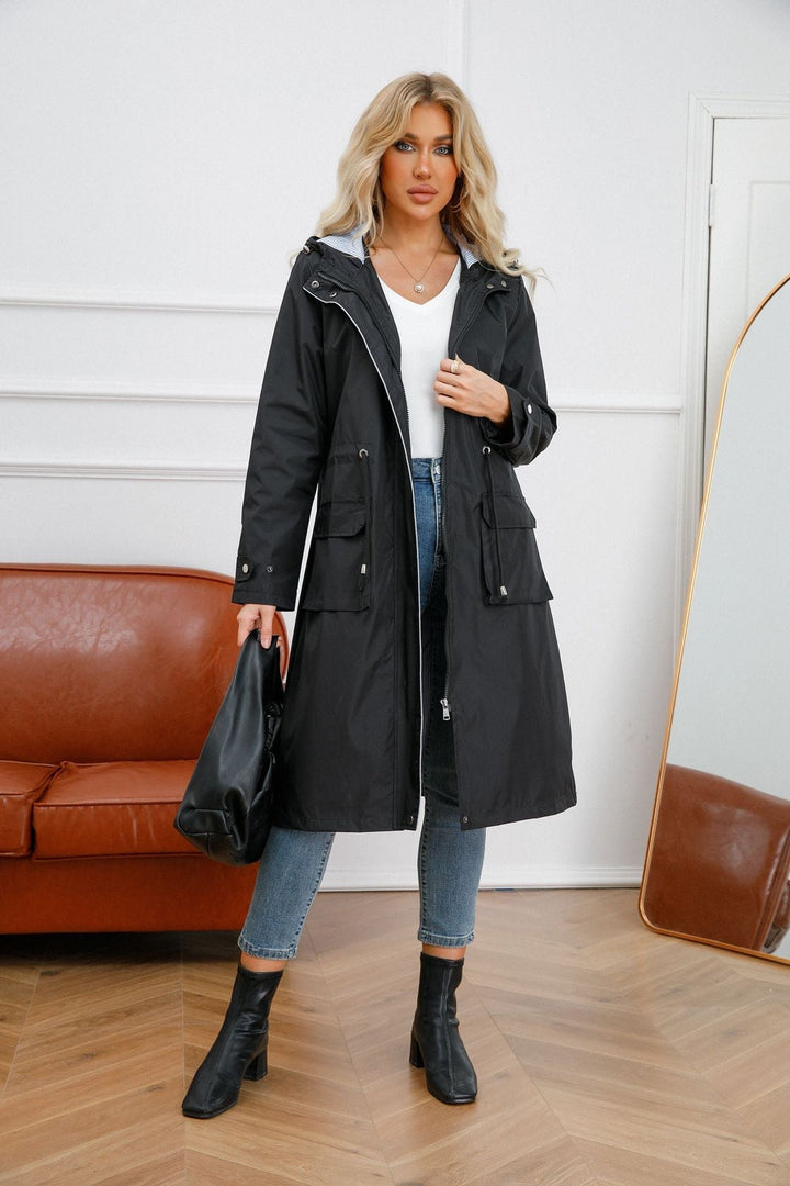 Lise-Sophie | Lange Jacke mit Kapuze und wasserabweisendem Stoff