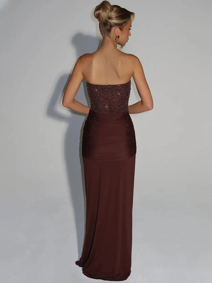 Ortrun | Trägerkleid in Satin-Optik mit V-Ausschnitt