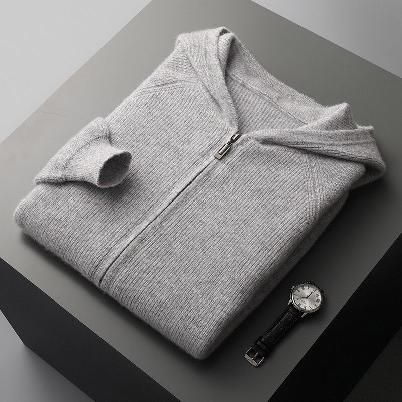 Gebhard | Strickjacke mit Kapuze und durchgehendem Reißverschluss