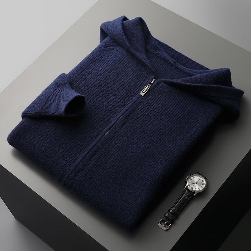 Gebhard | Strickjacke mit Kapuze und durchgehendem Reißverschluss