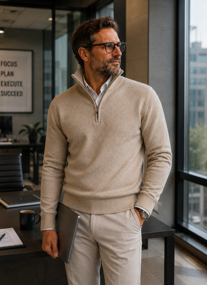 Rafael | Vintage-Zip-Pullover mit geometrischem Design
