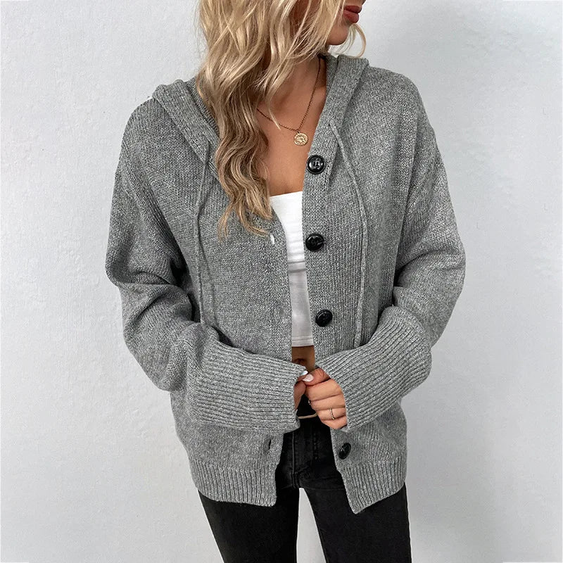 Cäcilie | Strickjacke mit Kapuze und Kordelzug