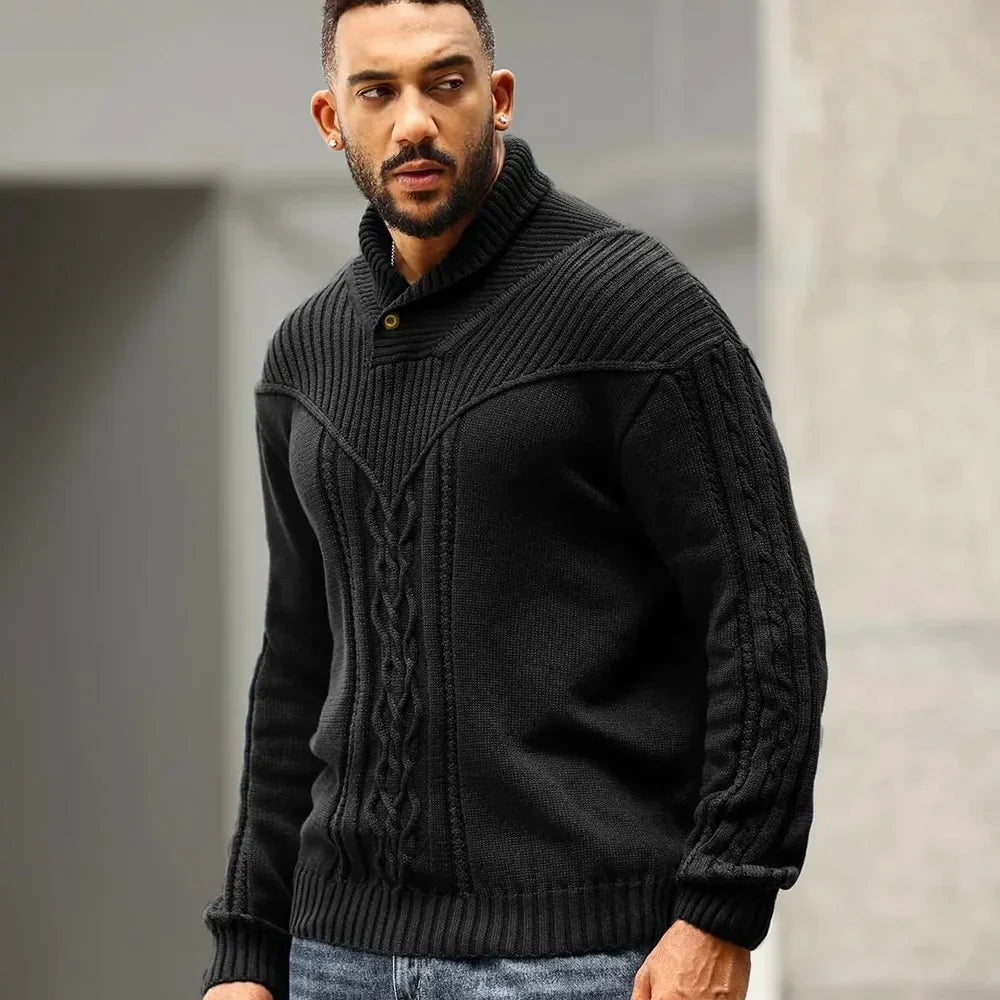 Anton | Zopfstrick-Rollkragenpullover mit Knöpfen
