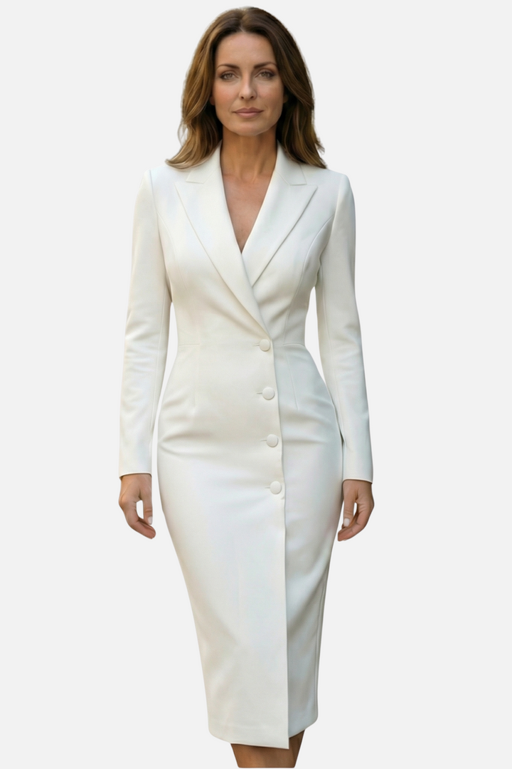 Stefanie | Strukturiertes Midikleid mit Ton-in-Ton-Knöpfen