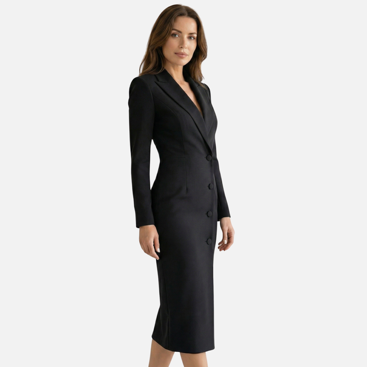Stefanie | Strukturiertes Midikleid mit Ton-in-Ton-Knöpfen