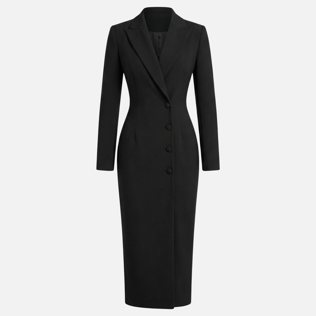 Stefanie | Strukturiertes Midikleid mit Ton-in-Ton-Knöpfen