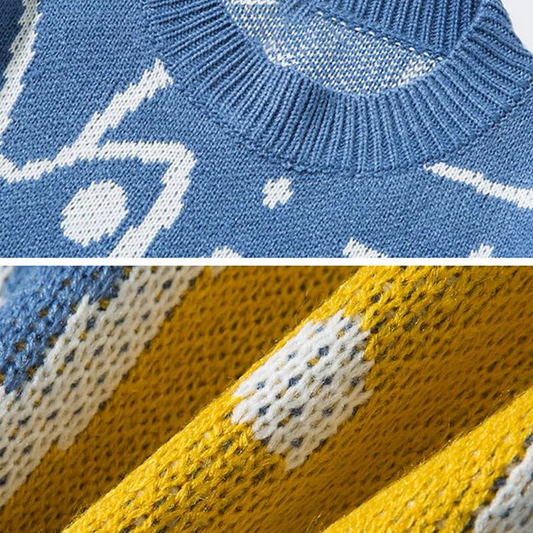 Ernestine | Strickpullover mit Katzenmotiv und Ripp-Details