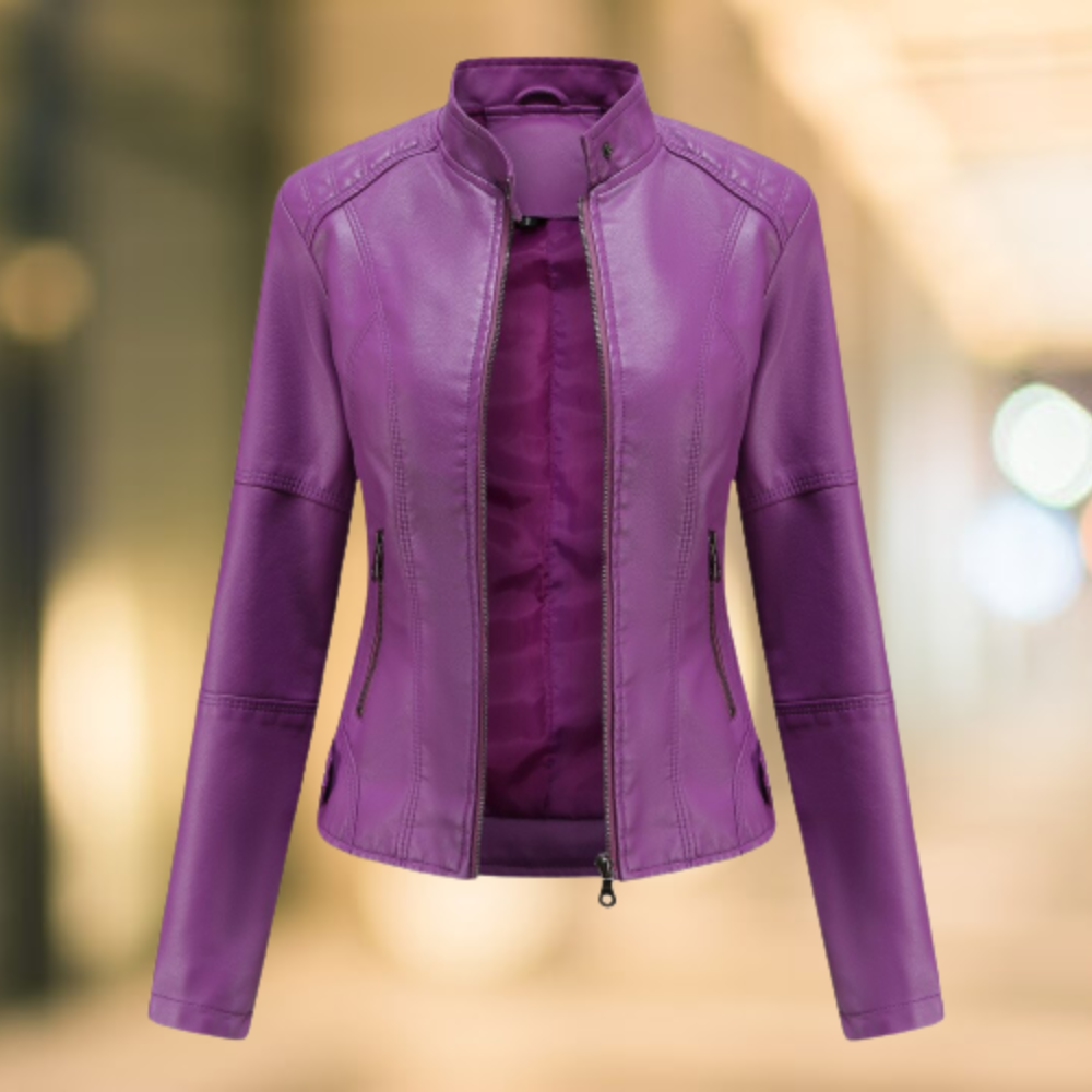 Miriam | Minimalistische Lederjacke mit Stehkragen und schmaler Passform
