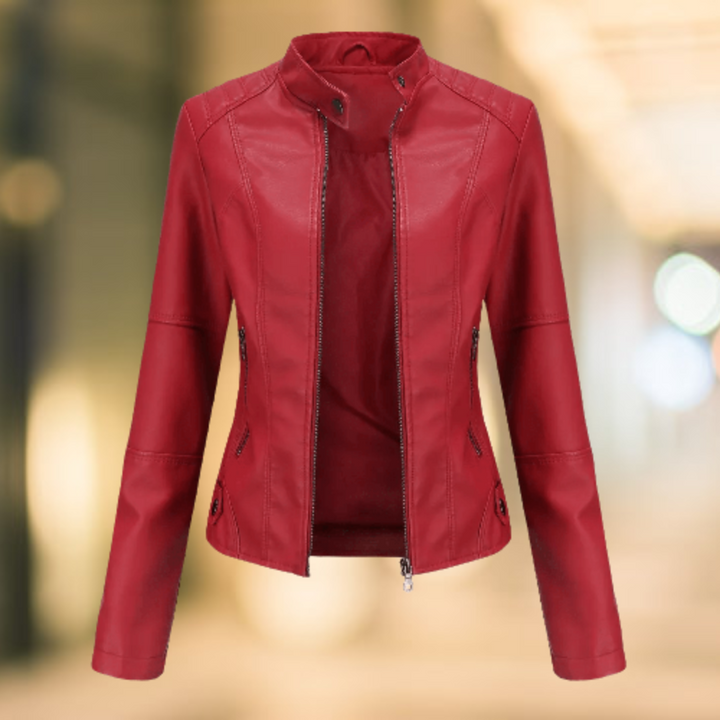Miriam | Minimalistische Lederjacke mit Stehkragen und schmaler Passform