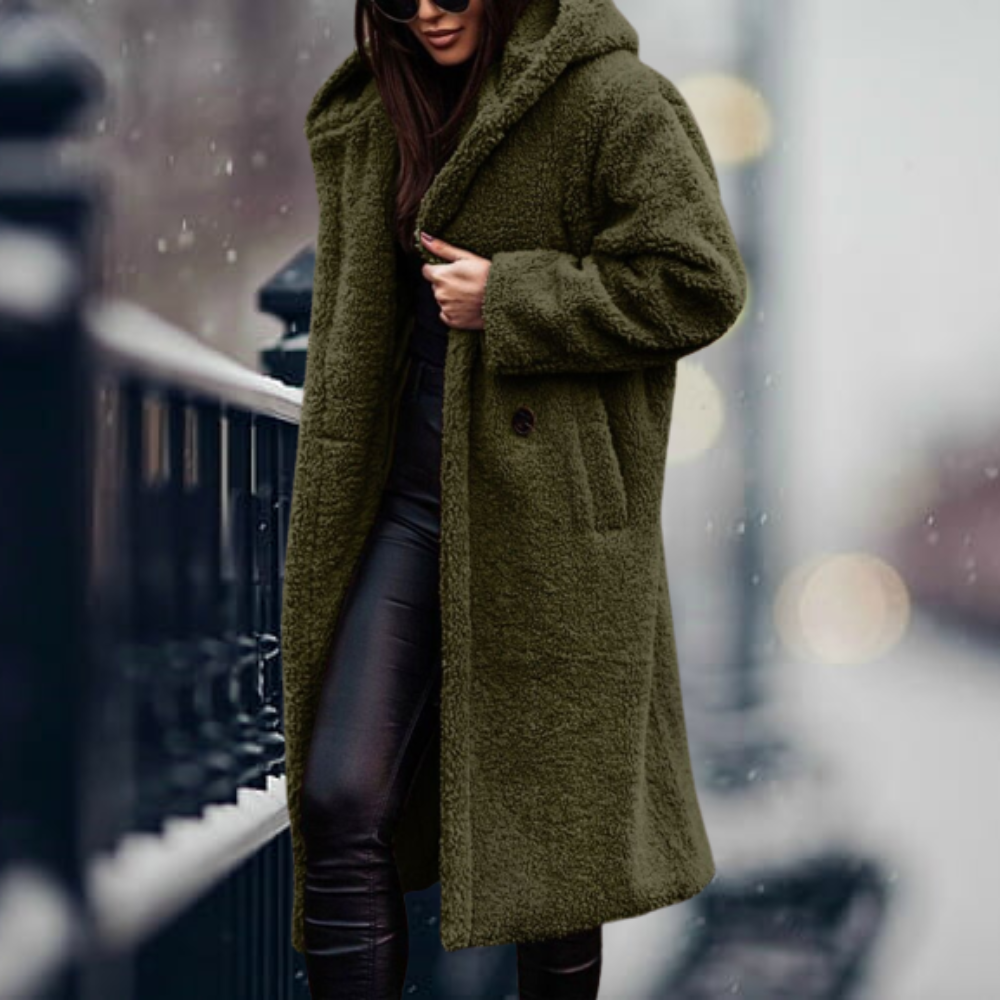 Irma | Lange Übergangsjacke mit Kapuze und warmer Bedeckung