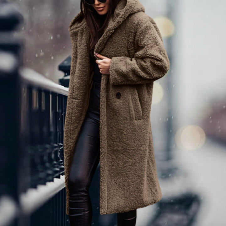 Irma | Lange Übergangsjacke mit Kapuze und warmer Bedeckung