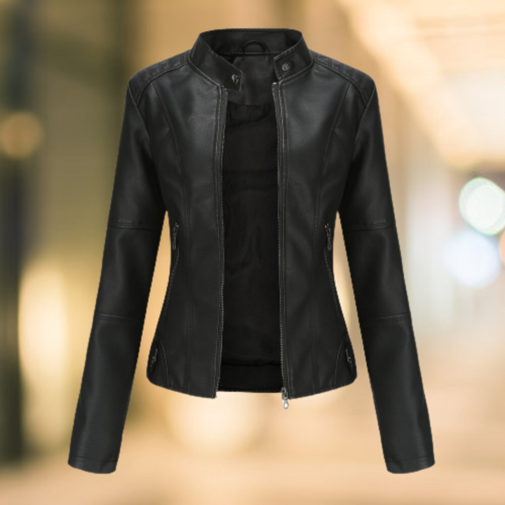 Miriam | Minimalistische Lederjacke mit Stehkragen und schmaler Passform