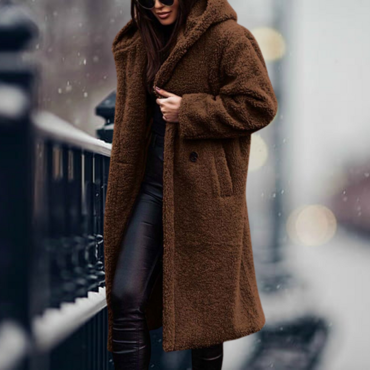Irma | Lange Übergangsjacke mit Kapuze und warmer Bedeckung