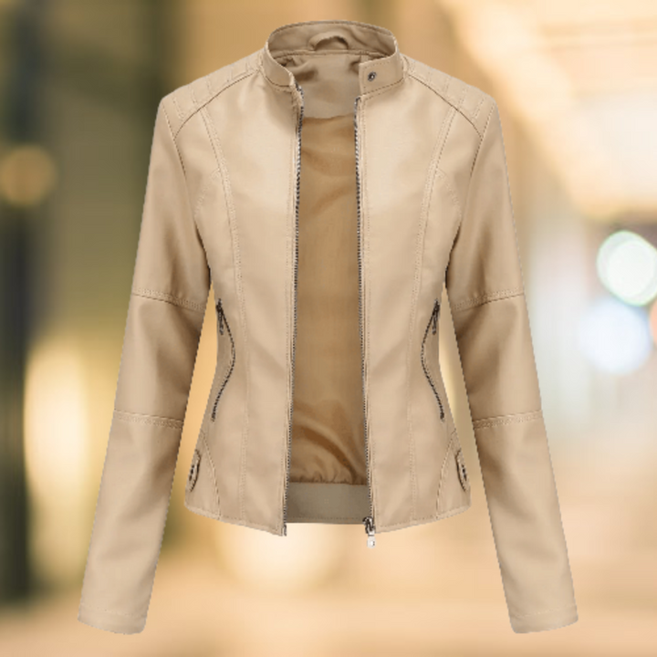 Miriam | Minimalistische Lederjacke mit Stehkragen und schmaler Passform