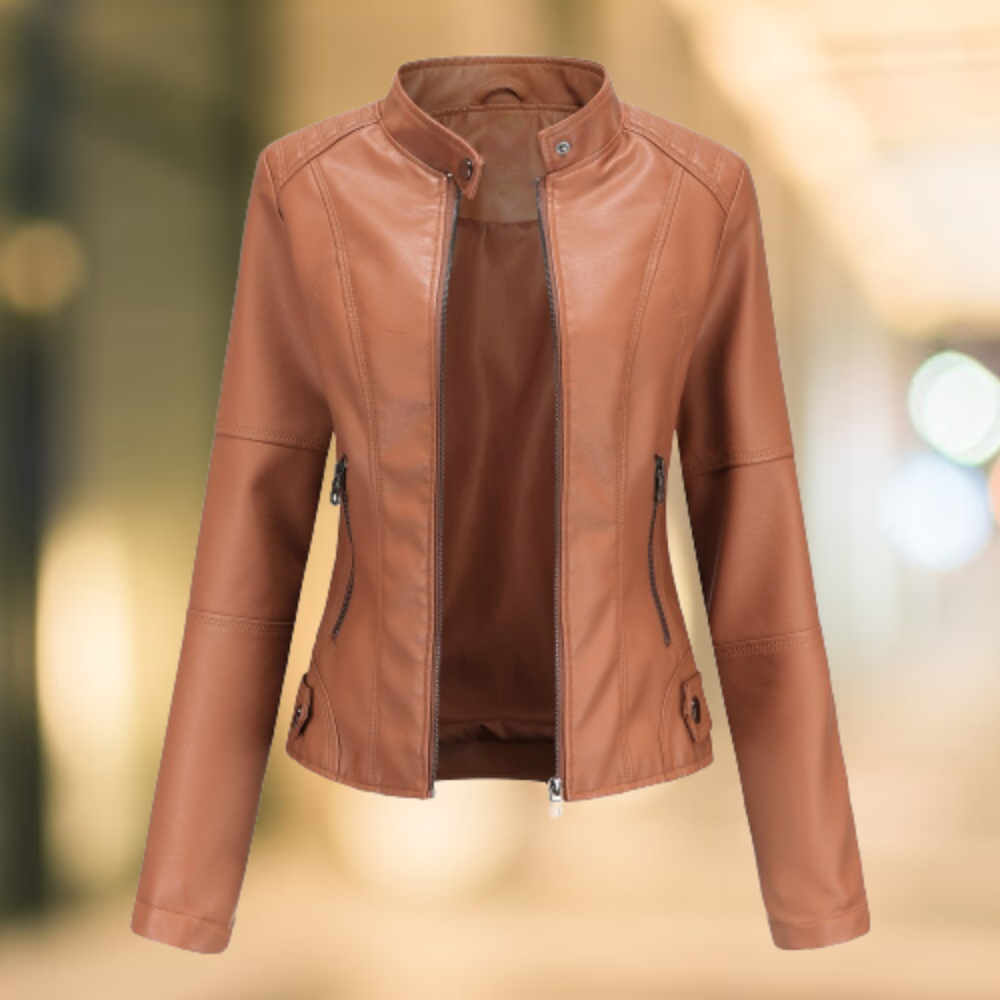 Miriam | Minimalistische Lederjacke mit Stehkragen und schmaler Passform