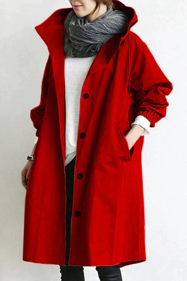 Ingeborg | Regenjacke mit Knopfleiste und verstellbarer Kapuze