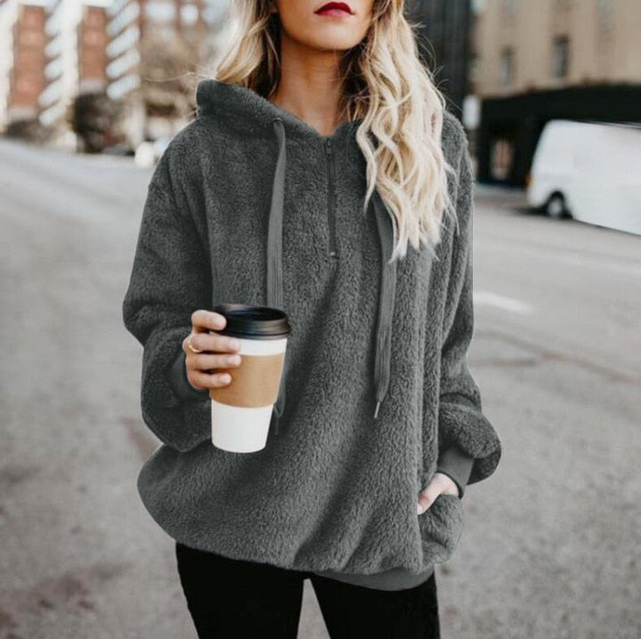 Odette | Kapuzenpullover mit halbem Reißverschluss und Kordelzug
