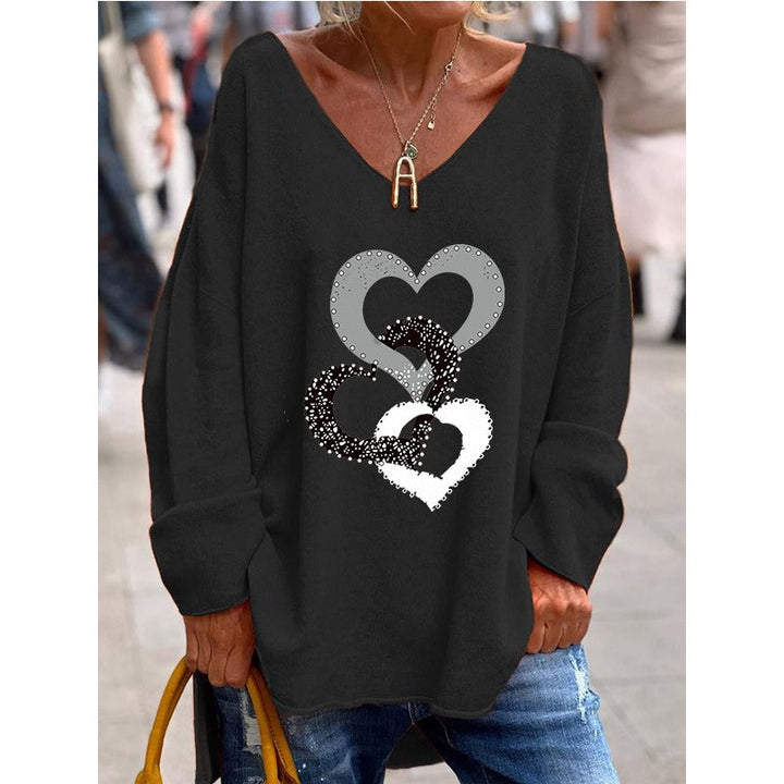 Charlotte | Weicher Strickpullover mit Herzchenprint und V-Ausschnitt